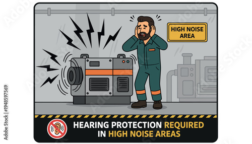 Man covering ears in high noise area with loud machinery