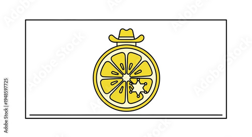 Lemon Sheriff Badge Cowboy Hat Fruit Character Cartoon