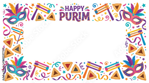 frame of colorful confetti purim