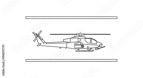 Line Art Drawing of AH-1Z Viper Attack Helicopter in Hangar