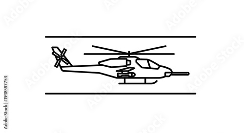 Line Art Icon of an Attack Helicopter in Flight