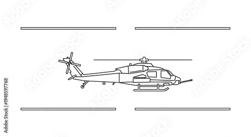 Line Art Illustration of a Military Attack Helicopter
