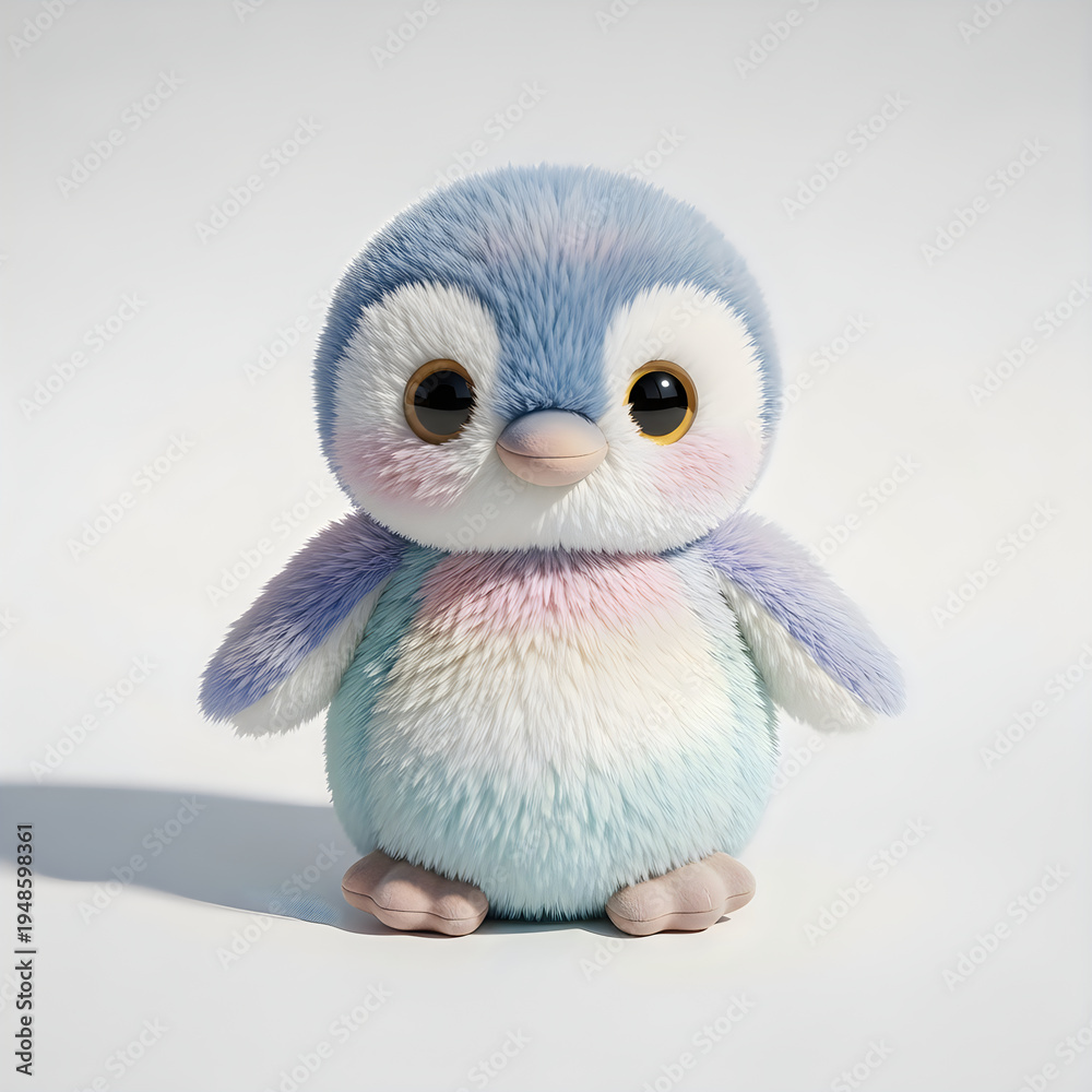 Fototapeta premium Cute pastel colored penguin plush toy on white background