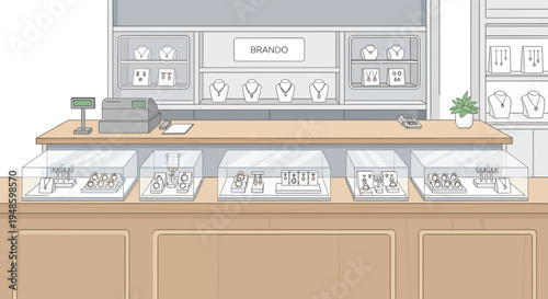 Jewelry store display case with merchandise.