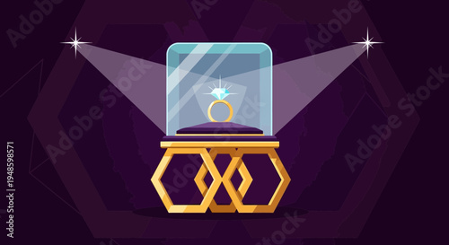 Luxury Diamond Ring Displayed Under Spotlights.