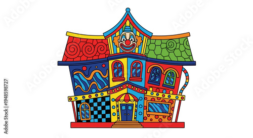Colorful Clown House Facade with Playful Design and Bright Colors