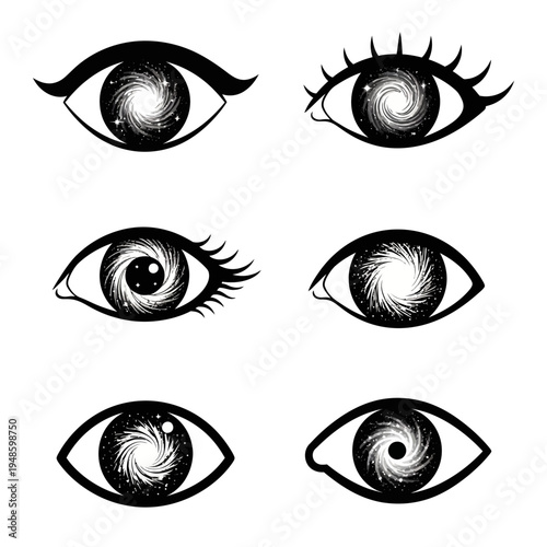 Cosmic Eyes: Galaxy Pupils, Swirling Universe, Mystical Vision, Spiritual Insight, Surreal Gaze
