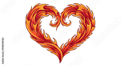 Fiery Heart Shape Made of Flames, Symbol of Passion and Love