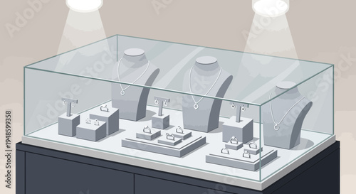 Elegant Jewelry Display Case Filled with Precious Ornaments.