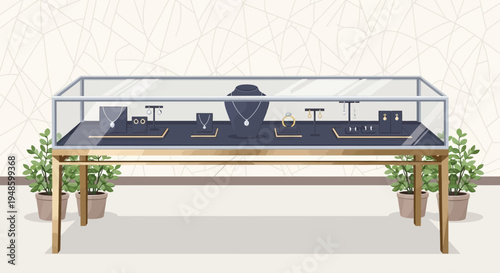 Elegant jewelry display case filled with precious items.