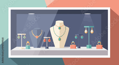 Elegant Jewelry Display Showcase Featuring Necklaces and Earrings.