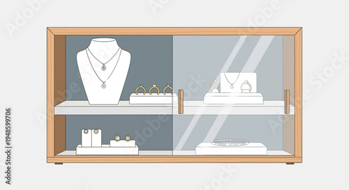 Jewelry Display Cabinet with Necklaces and Rings.