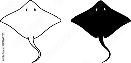 Stingray illustration icon, outline and silhouette, for animal or wildlife design
