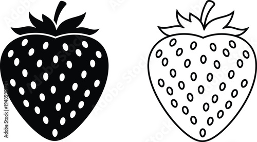 Strawberry Icon Set Black and White Vector Graphic Vector