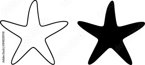 Starfish illustration icon, outline and silhouette, for animal or marine life design