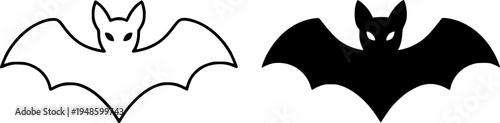 Bat illustration icon, outline and silhouette, for animal or wildlife design