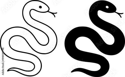Snake illustration icon, outline and silhouette, for animal or reptile design