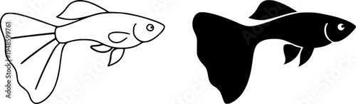 Guppy illustration icon, outline and silhouette, for animal or wildlife design