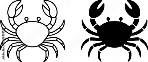 Crab illustration icon, outline and silhouette, for animal or marine life design