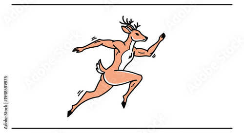 Muscular Deer Running Fast, Hybrid Animal, Strength and Speed Concept