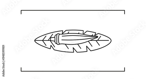 Okra pod on a leaf, simple line art illustration, healthy food concept