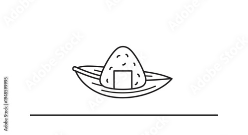 Onigiri rice ball in a boat shape with chopsticks, minimalist line art