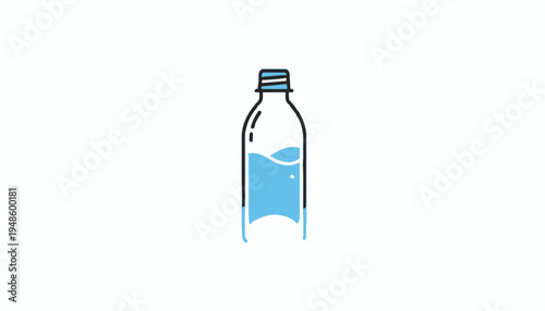 Simple Icon of a Water Bottle with Blue Liquid, Clean Design