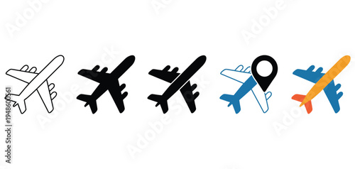 Airplane travel icon vector illustration set graphic design for flight navigation, airport and global transportation services.
