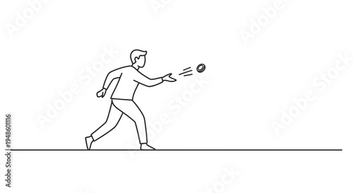 Man throwing a ball, minimalist line art, active lifestyle, sports concept, simple vector illustration