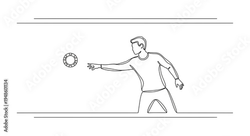 Man throwing a frisbee in a park, continuous line drawing, outdoor activity