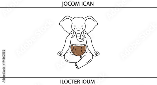 Meditating Elephant with Coconut Bowl, Zen, Yoga, Mindfulness