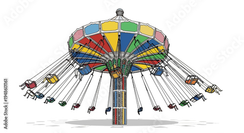 Colorful Carousel Swing Ride at Amusement Park - Thrill Ride Fun