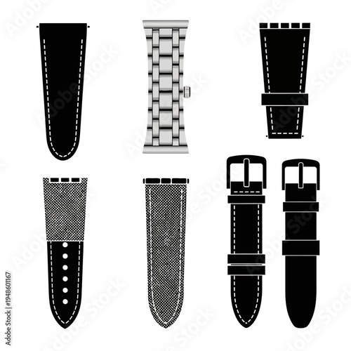 Collection of Watch Straps and Bracelet: Leather, Metal, Fabric Styles