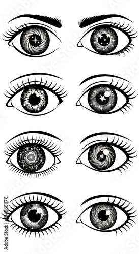 Cosmic Eyes: A Collection of Stylized Eyes with Galactic Irises