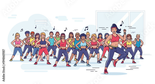 Diverse group of people enjoying a vibrant Zumba fitness class in a studio