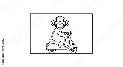Happy Monkey Riding a Scooter, Cartoon Style