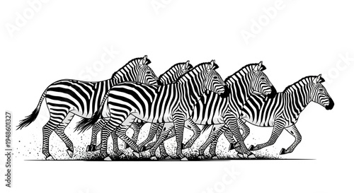 Stampede of Zebras Running in Motion Blur