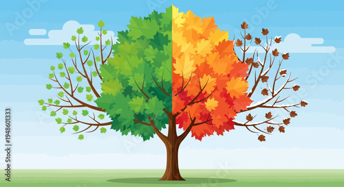 Tree Showing Four Seasons: Spring, Summer, Autumn, Winter