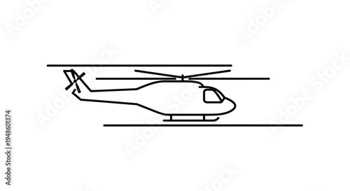 Helicopter Icon, Simple Line Art, Aviation Transport, Vector Graphic