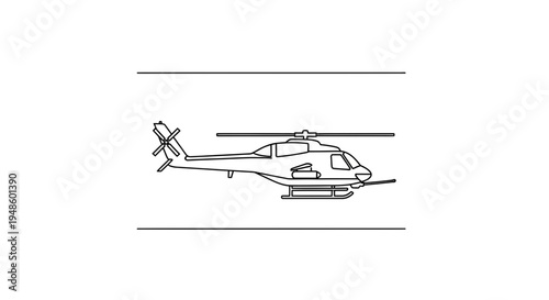 Helicopter Outline Drawing, Vector Illustration, Aviation Transport Icon