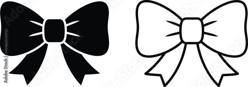 Black and White Bow Tie Ribbon Icon Set Vector
