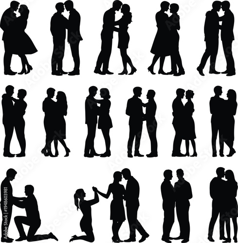 PrintCouple silhouette vector, romantic embrace icon, kissing artwork design, love relationship illustration, intimacy symbol graphic, passion emblem artwork, affectionate couple pose