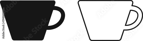 Coffee Cup Icon Set Solid and Outline Vector Vector