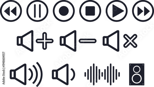 メディアコントロールに関するシンプルなアイコンセット