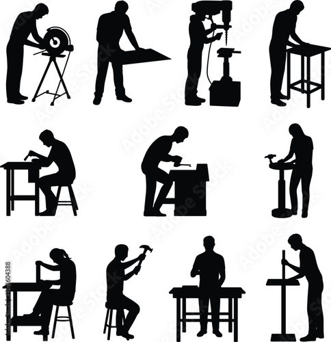 PrintWorkshop silhouettes, technical workers, vocational training, manual skills, 