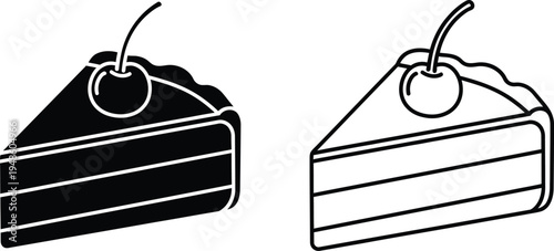 Cake Slice With Cherry Icon Set Vector