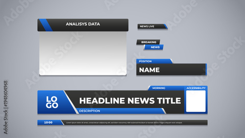 Set blue professional lower third with accessibility for news and stream channel template