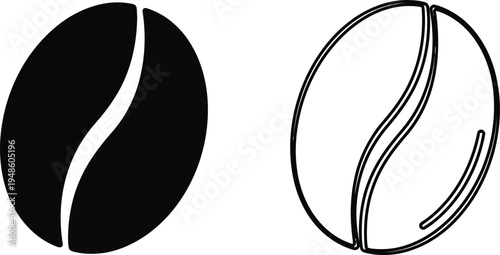 Coffee Bean Icon Set: Solid and Linear Vector Art Vector