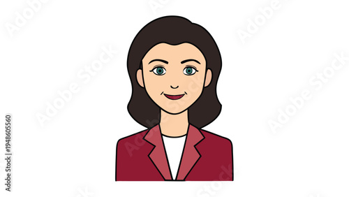 A bust portrait illustration of a professional young woman with dark hair wearing a red blazer and white shirt against a plain white background.