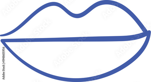 Blue Lips Outline Drawing